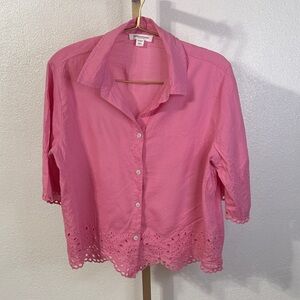 beachlunchlounge Pink Eyelet Button Down Shirt- Small
